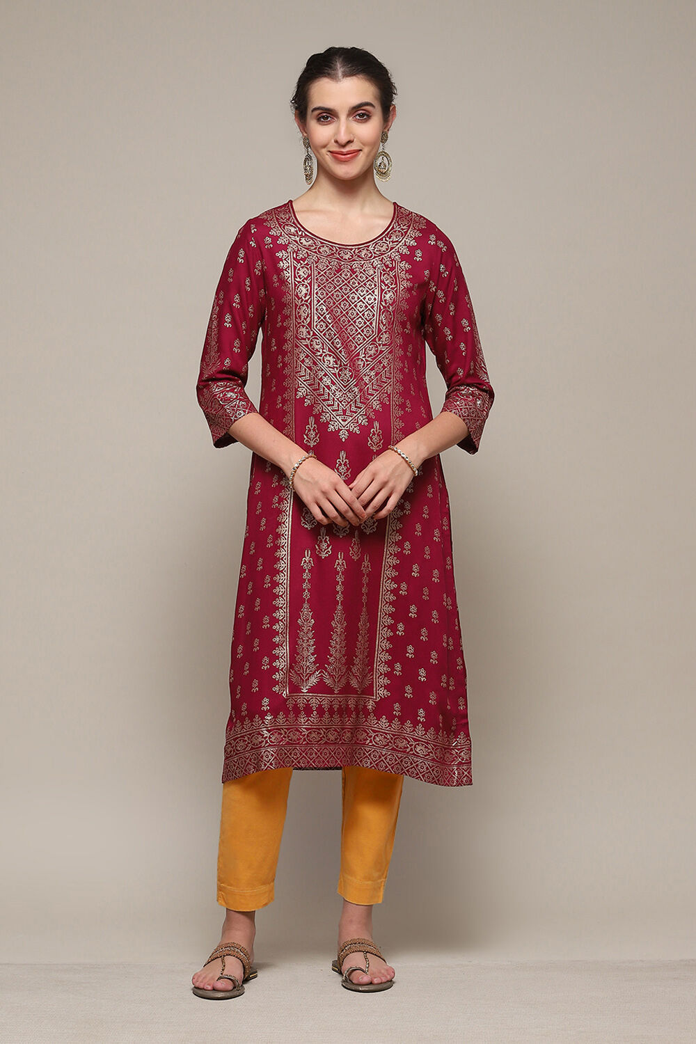 Plum LIVA Straight Printed Kurta image number 5