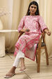 Blue and White Cotton Printed Straight Kurta image number 0