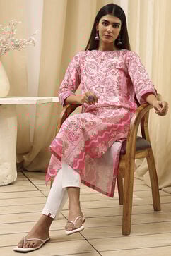 Powder Pink Cotton  Kurta image number 0