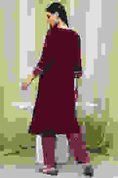 Plum Solid Gathered Straight Suit Set image number 4