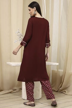 Plum Rayon Viscose Narrow Suit Set image number 4