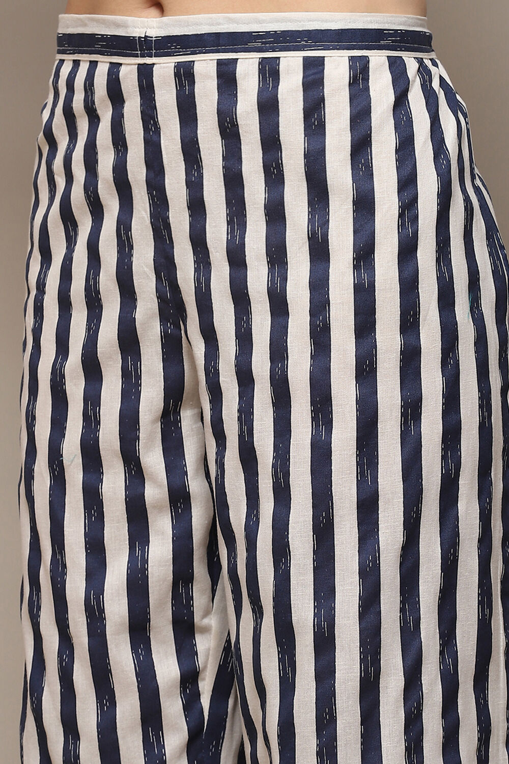 Natural & Blue Cotton Flax Straight Kurta Palazzo Suit Set image number 2