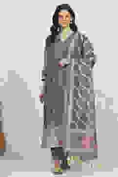 Lavender Chanderi Weave Unstitched Suit Set image number 7