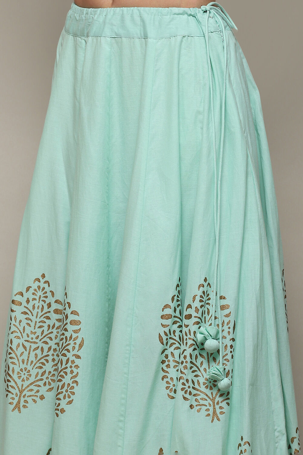 Aqua Blue Cotton Anarkali Kurta Lehenga Set image number 2