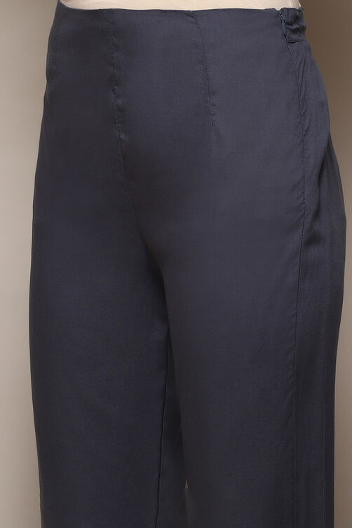 Blue & Rust LIVA Straight Kurta Slim Pant Suit Set image number 2