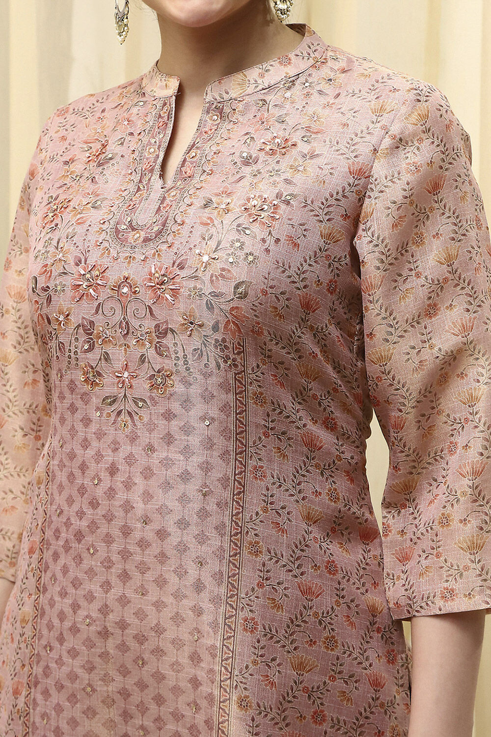 Lavender Chanderi Printed Unstitched Suit Set image number 2