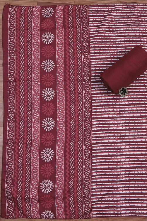 Mustard Green Cotton Printed Unstitched Suit Set image number 3