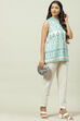 Turquoise Rayon Flared Printed Top image number 0