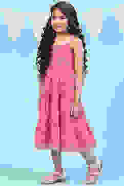 Red Rayon Tiered Printed Kurta Dress image number 2