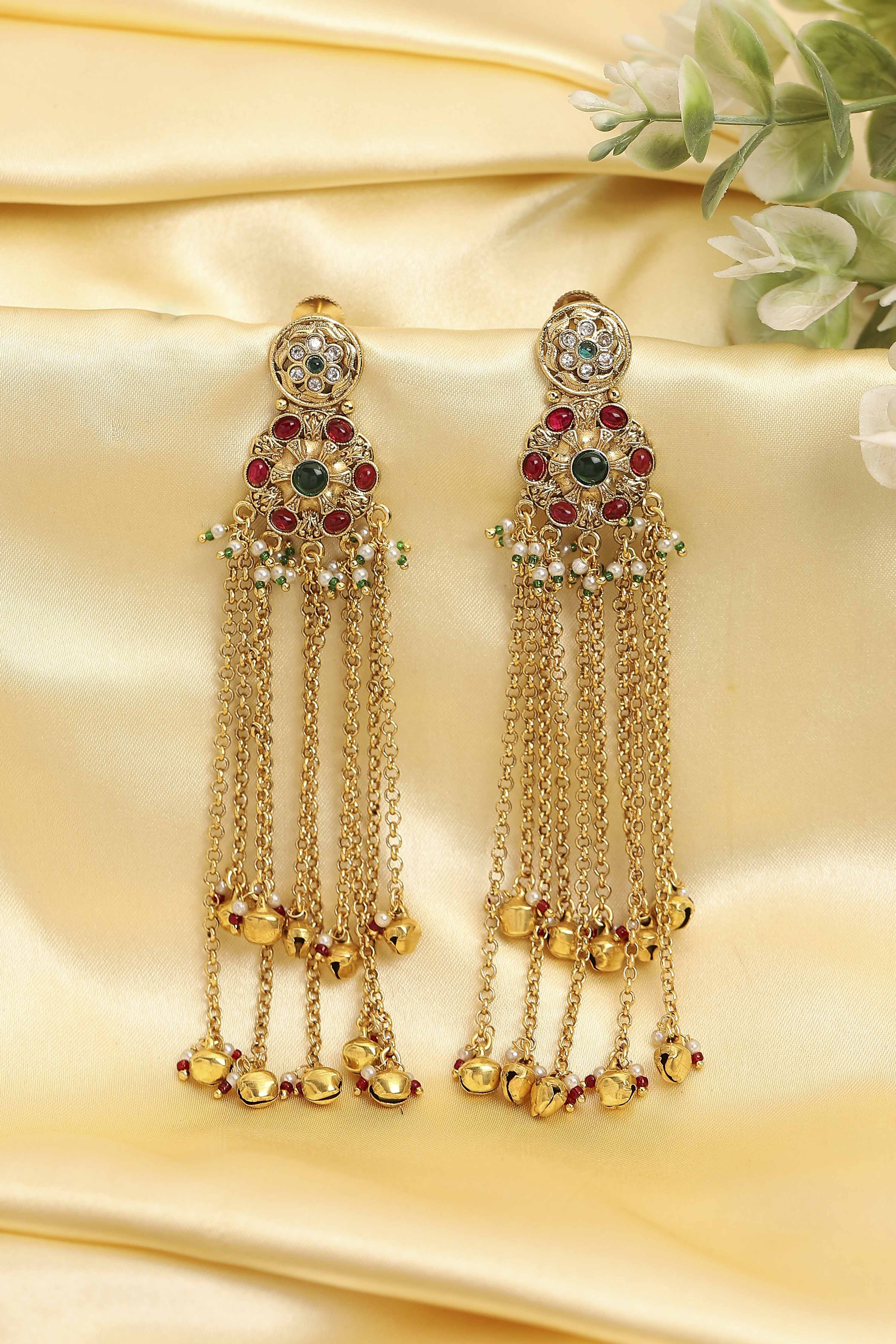 Red & Green Gold Plated Alloy Drop Earrings image number 4