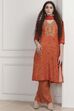 Orange Modal Printed Straight Suit Set image number 7