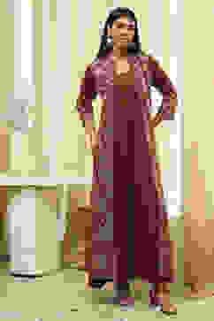 Earthy Brown Printed Layered Cape Dress image number 6