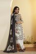 Black & White Printed Cotton Straight Kurta Set