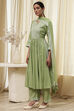 Olive Green Embroidered Gathered Suit Set image number 3