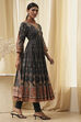 Ecru Cotton Printed Anarkali Suit Set image number 5