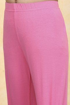 Light Pink Cotton Tiered Printed Kurta Churidar Set image number 2