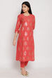 Royal Blue Cotton Straight Kurta Pant Suit Set image number 2