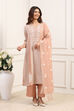 Beige Viscose Organza Embroidered Straight Suit Set image number 6