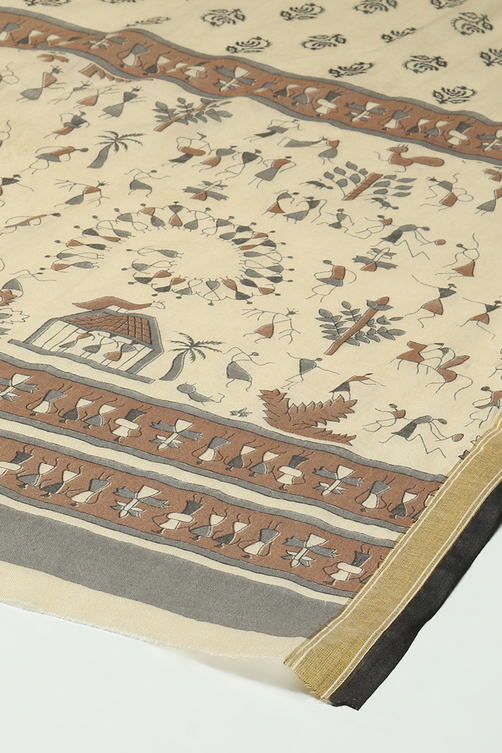 Grey Cotton African Screen Printed Unstitched Suit Set image number 4