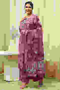 Purple Cotton Unstitched Suit Set image number 4