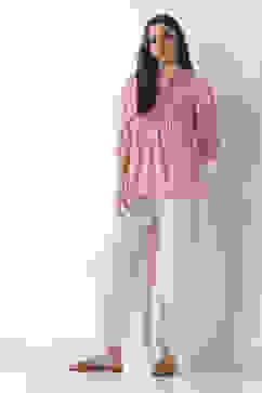 Light Pink Cotton Flared Palazzos image number 0