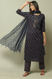 Indigo Cotton Hand Block Print Unstitched Suit Set image number 0