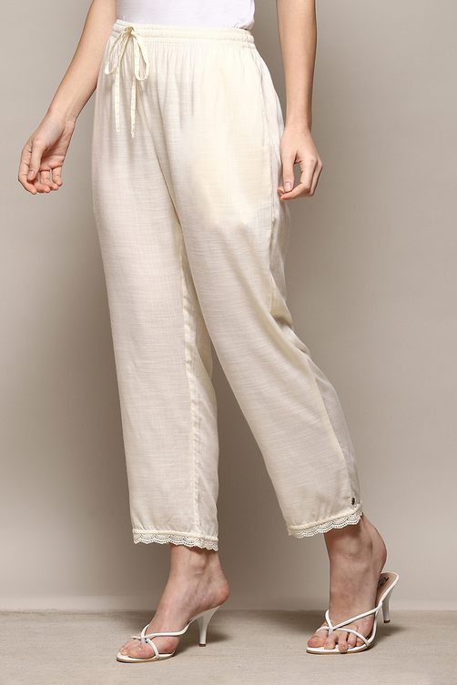 Off White Rayon Regular Solid Palazzo image number 2