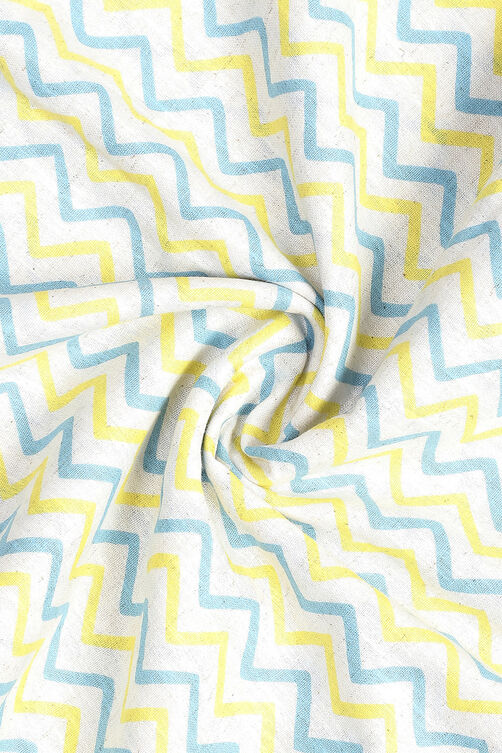 Beige-Blue Cotton Unstitched Suit Set image number 1