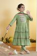 Green Solid Tiered Cotton Kurta Set image number 0