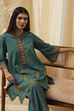 Teal Cotton Printed Straight Kurta Set image number 0