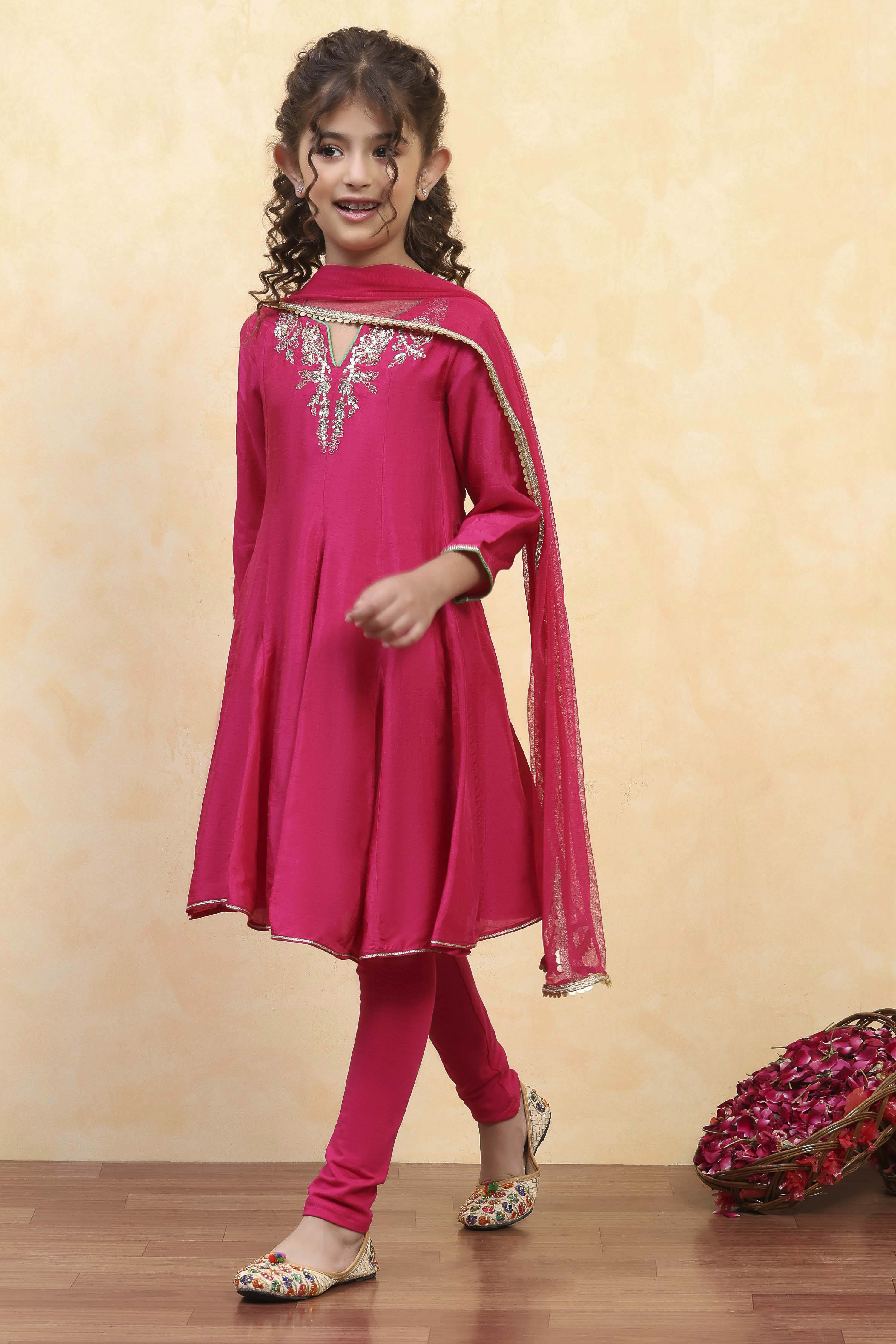Pink Viscose Solid Kalidar Suit Set image number 3