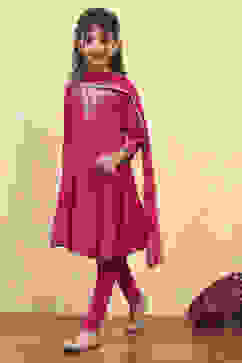 Pink Viscose Solid Kalidar Suit Set image number 3