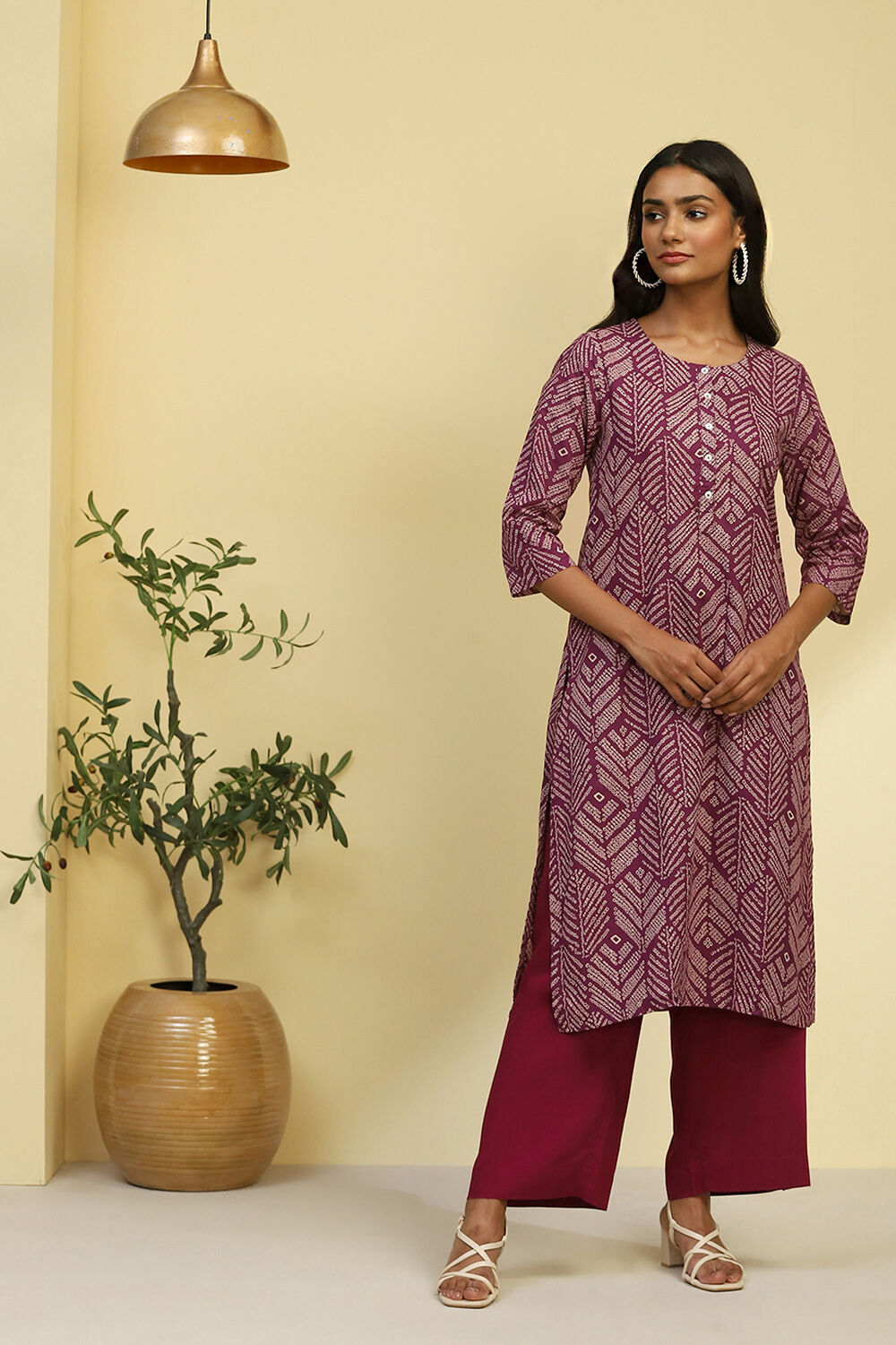 Purple Cotton Straight Kurta image number 0