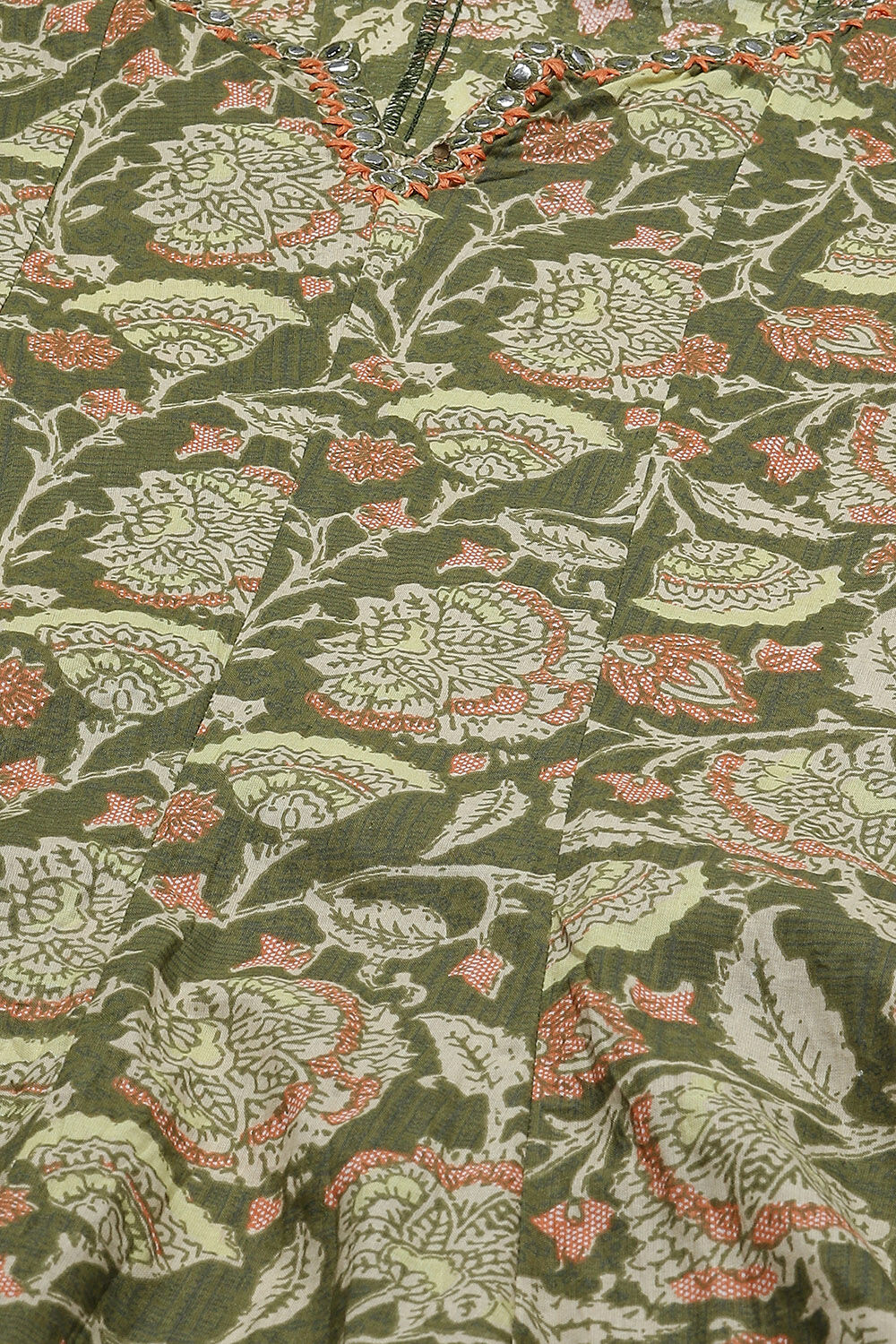 Green Cotton Kalidar Kurta Churidar Suit Set image number 1