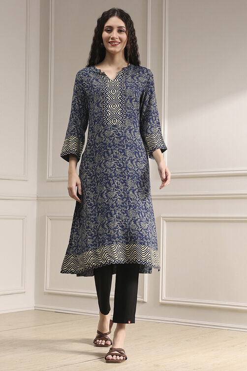 Blue Printed Straight Kurta image number 0