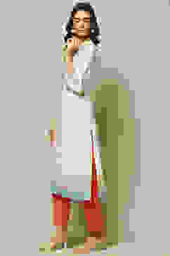 Beige Cotton Straight Printed Kurta image number 3