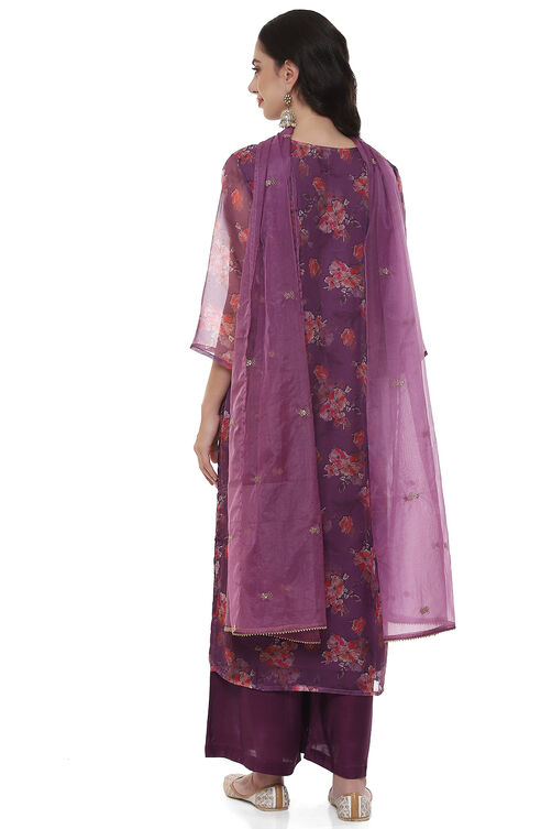 Purple Organza Digital Print Unstitched Suit Set image number 6