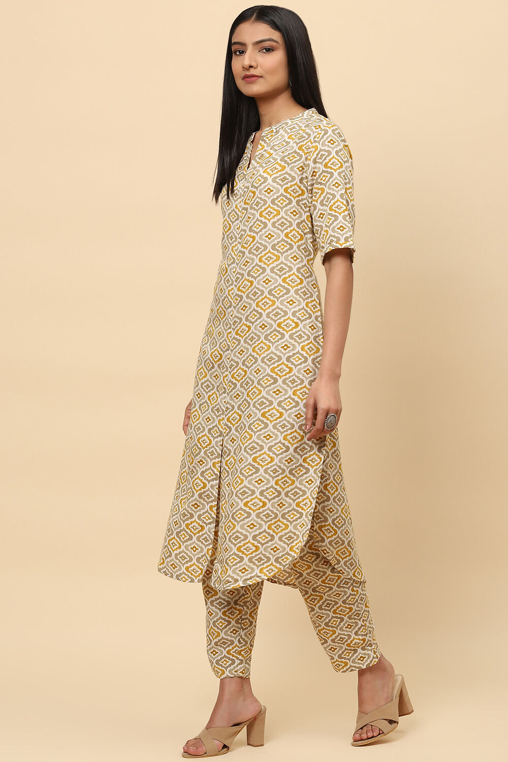 Mud Ochre Rayon Fusion Printed Kurta Set image number 3