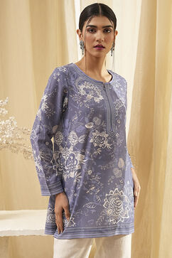 Blue Floral Printed Short Straight Kurta image number 0