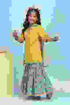 Yellow Cotton Printed Straight Suit Set image number 3