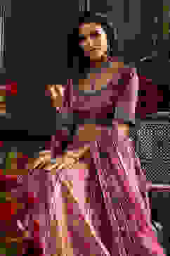 Purple Hand Embroidered Flared Lehenga Set image number 0