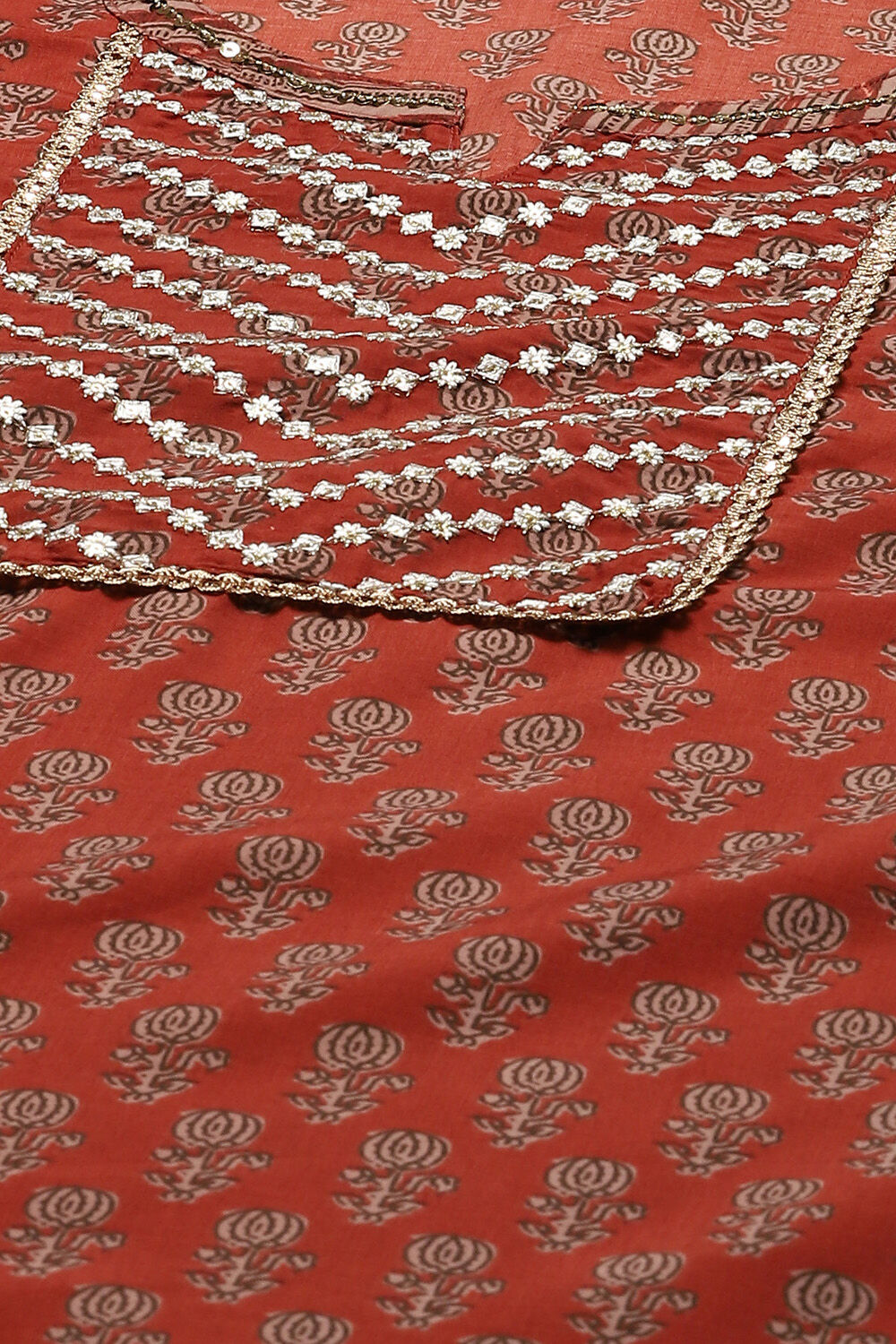 Teracota Poly Chiffon Straight Printed Kurta Palazzo Suit Set image number 1