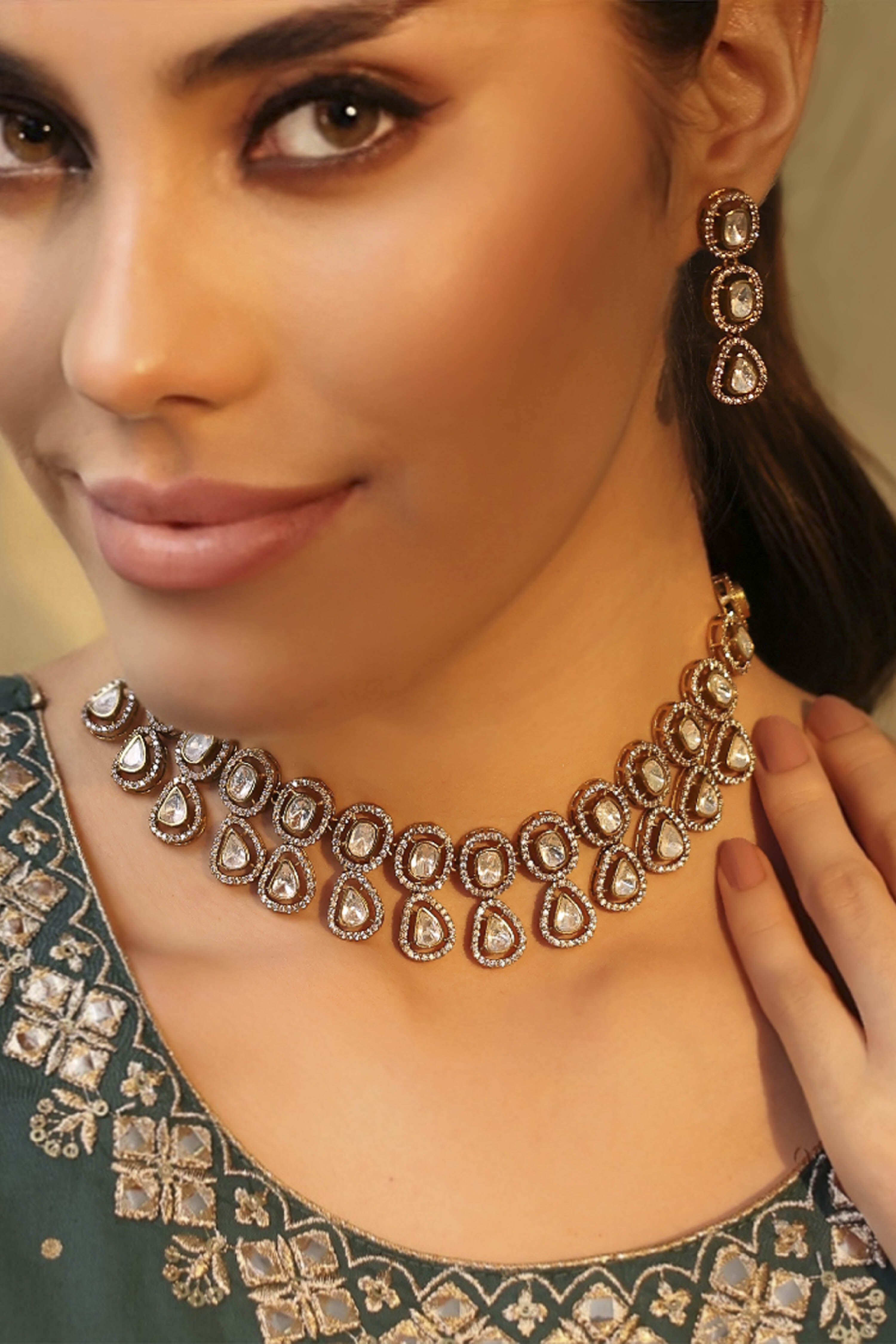 White Brass Kundan Set image number 1