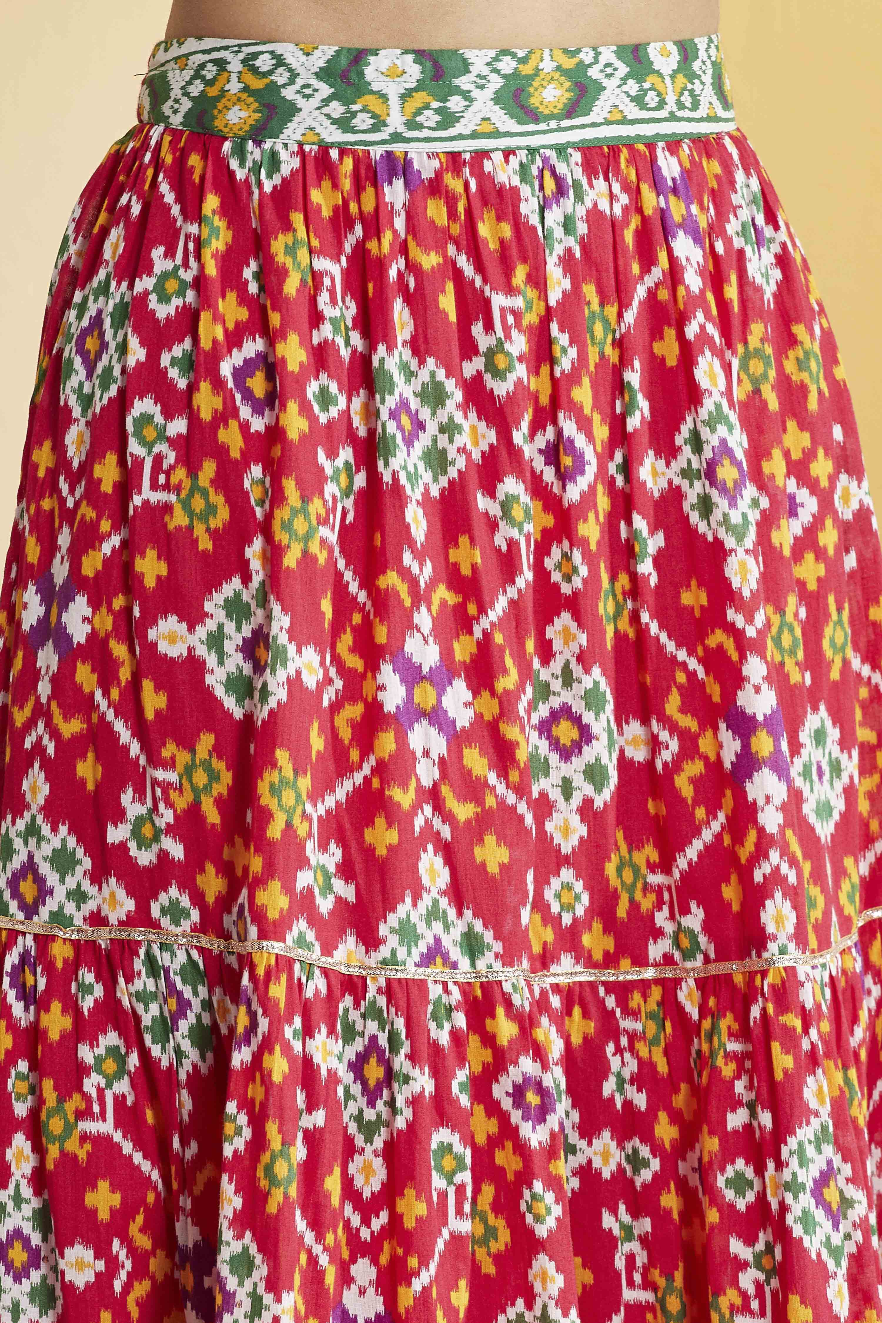 Red Cotton Gathered Lehenga Set image number 2