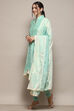 White Cotton Asymmetric Anarkali & Churidar Suit Set image number 4