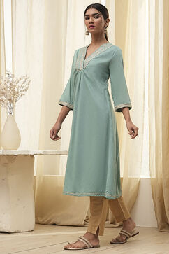 Dull Blue Pure Cotton Gathered Kurta image number 2