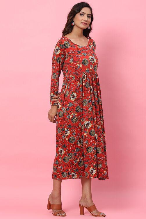 Red LIVA Flared Fusion Dress image number 2