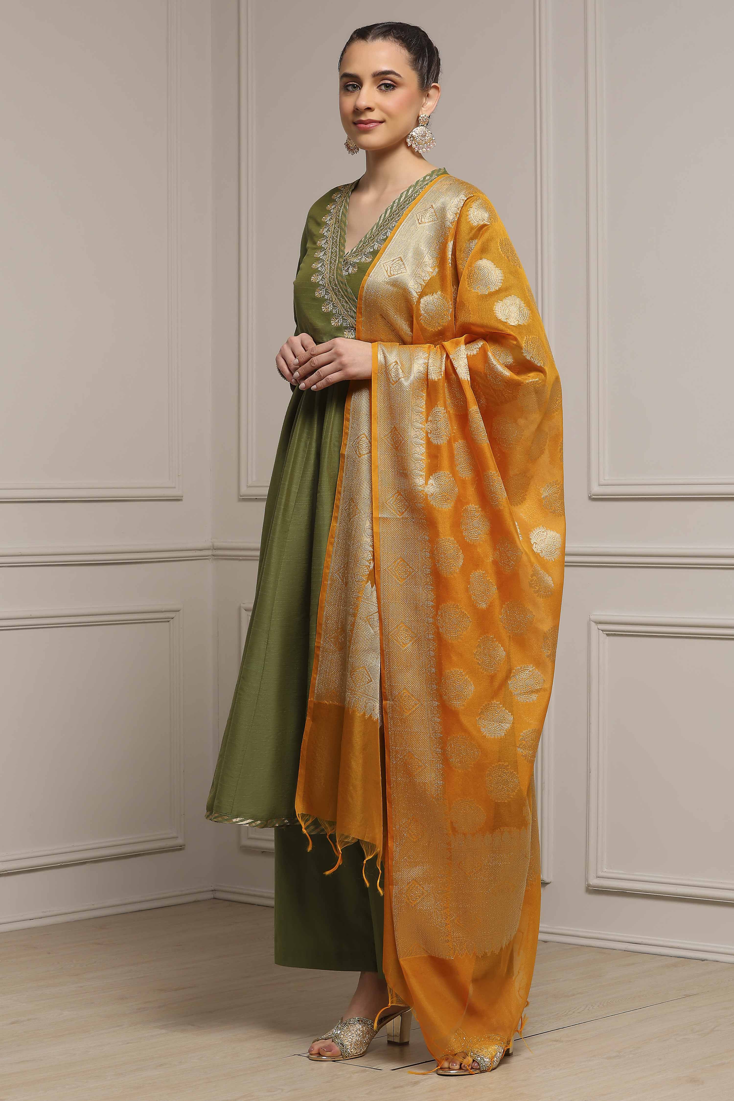 Fuchsia Embroidered Angrakha Festive Anarkali Suit Set image number 3