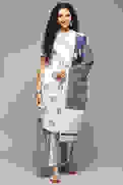 White & Blue Cotton Straight Yarndyed 3 Piece Set image number 7