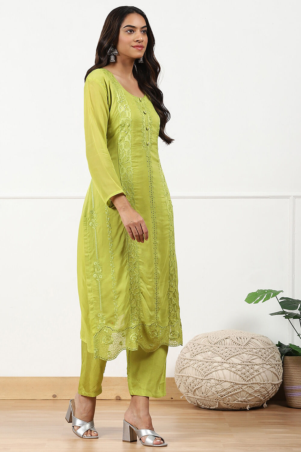 Red Organza Embroidered Unstitched Suit Set image number 6